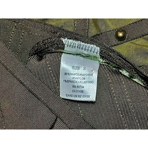 Olive Green Sleeveless Halter Mesh Ribbed Bodycon Bronze Studded Dress Sz Small - Picture 7 of 7